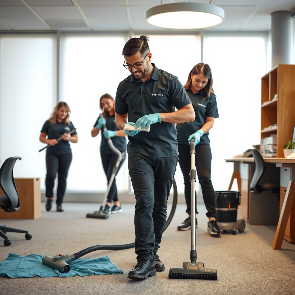 Office cleaning service in progress